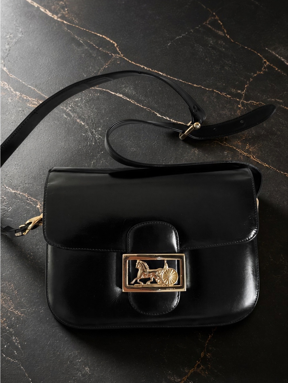Celine Black Leather Shoulder Bag
